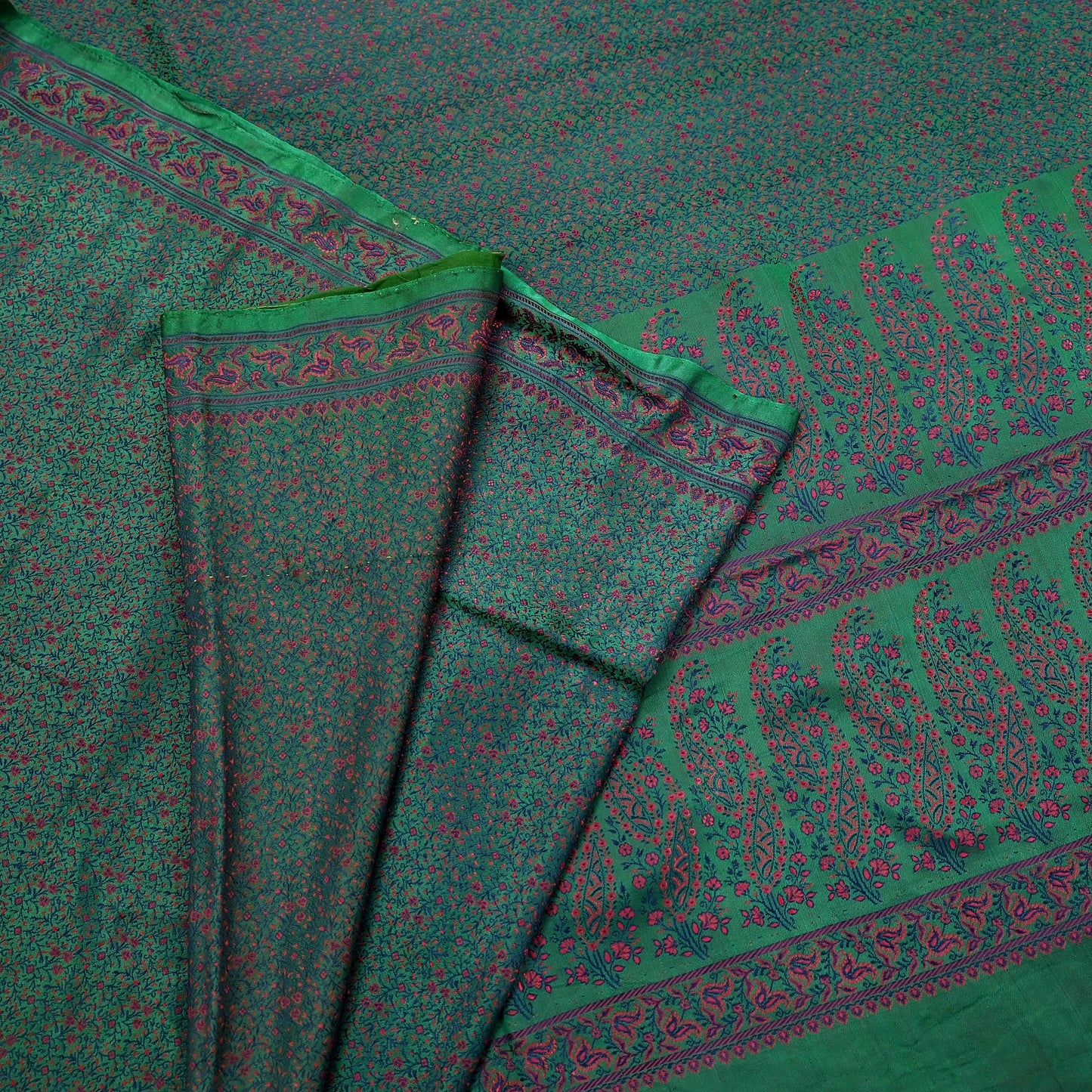 Vintage Green Banarasi Silk Saree Pure Satin Silk Handwoven Tanchoi Fabric with Paisley Weave 5 Yard Dressmaking Craft Material