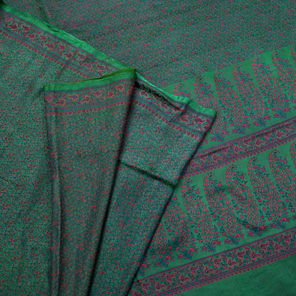 Vintage Green Banarasi Silk Saree Pure Satin Silk Handwoven Tanchoi Fabric with Paisley Weave 5 Yard Dressmaking Craft Material