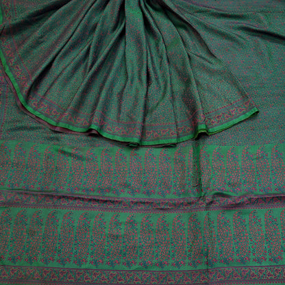 Vintage Green Banarasi Silk Saree Pure Satin Silk Handwoven Tanchoi Fabric with Paisley Weave 5 Yard Dressmaking Craft Material
