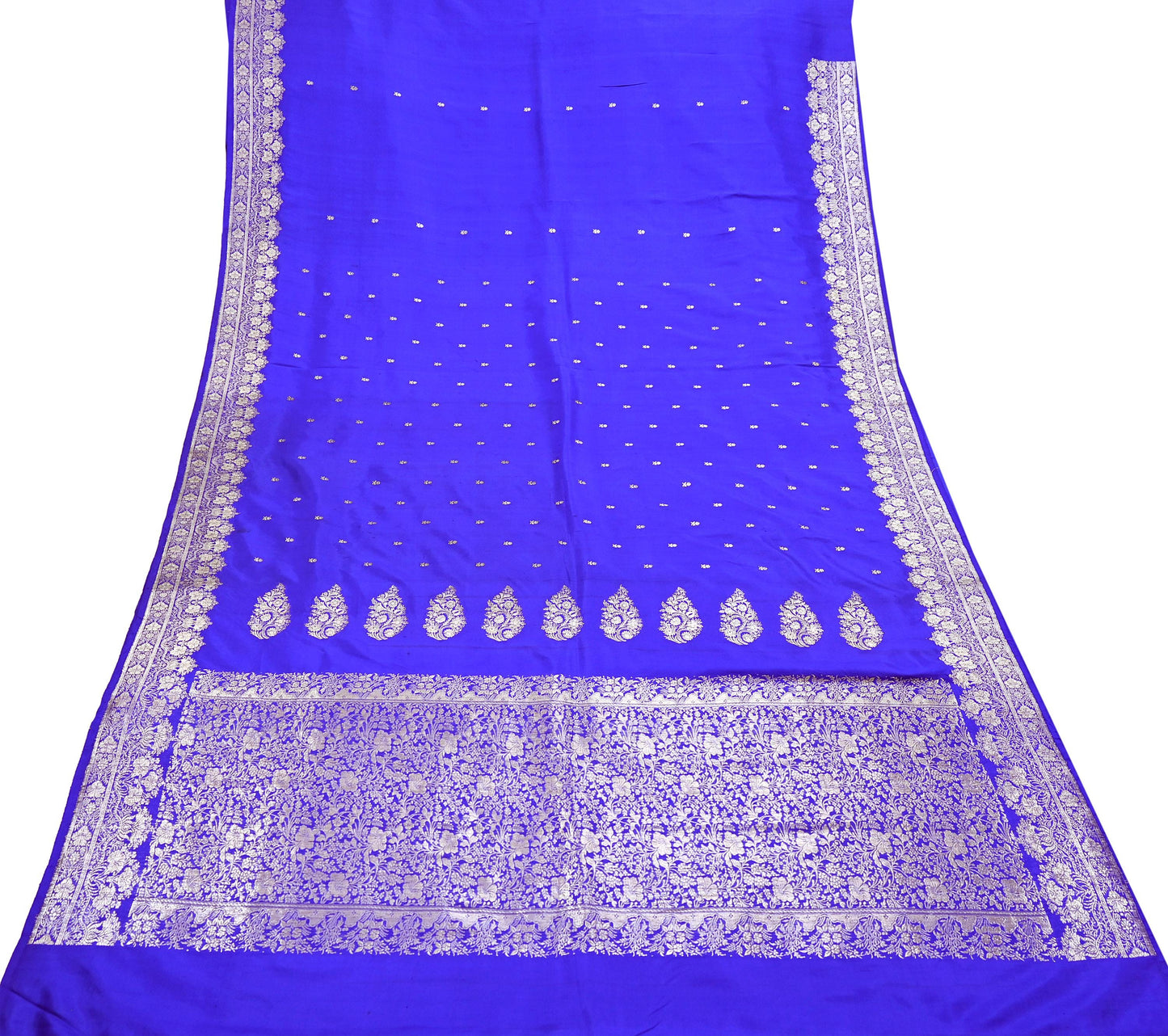 Vintage Royal Blue Banarasi Silk Saree Pure Satin Silk Brocade Fabric with Gold Zari 6 Yard Indian Wedding Craft Material