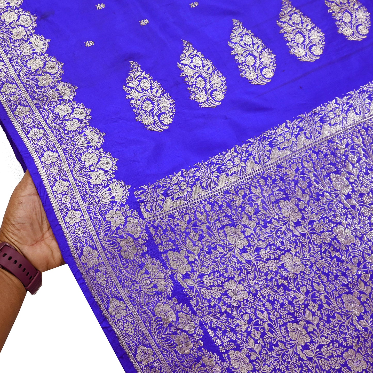 Vintage Royal Blue Banarasi Silk Saree Pure Satin Silk Brocade Fabric with Gold Zari 6 Yard Indian Wedding Craft Material
