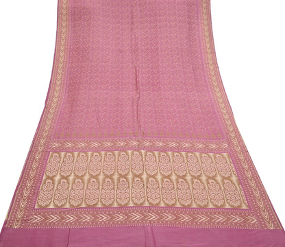 Vintage Pink Banarasi Silk Saree Pure Handwoven Brocade Zari Fabric 5Yd Indian Wedding Craft Material Upcycle Sewing Textile
