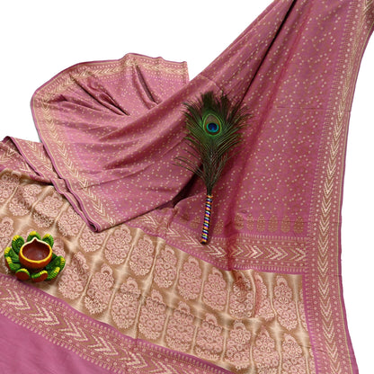 Vintage Pink Banarasi Silk Saree Pure Handwoven Brocade Zari Fabric 5Yd Indian Wedding Craft Material Upcycle Sewing Textile