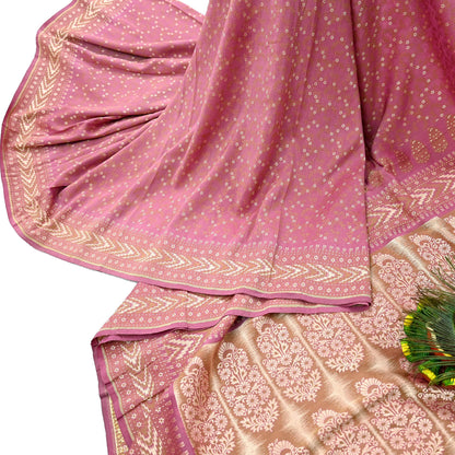 Vintage Pink Banarasi Silk Saree Pure Handwoven Brocade Zari Fabric 5Yd Indian Wedding Craft Material Upcycle Sewing Textile