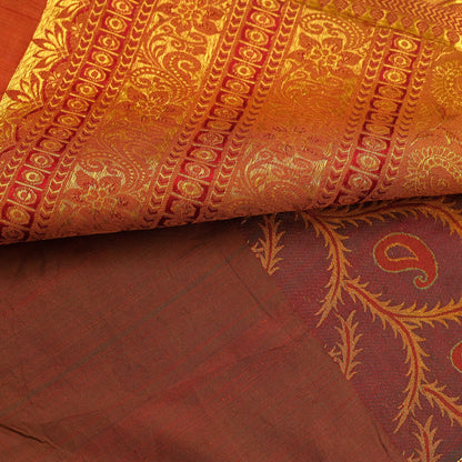 Vintage Kanjivaram Silk Saree Green Saffron Pure Silk Zari Fabric Indian Handwoven 5Yd Craft Material Dressmaking Textile