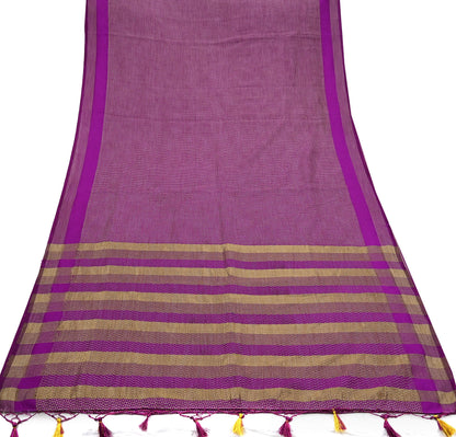 Indian Vintage Purple Chanderi Saree Woven Ethnic Sari 6 Yard Fabric Craft Sewing Quilting Dressmaking Material Holiday DIY Textile