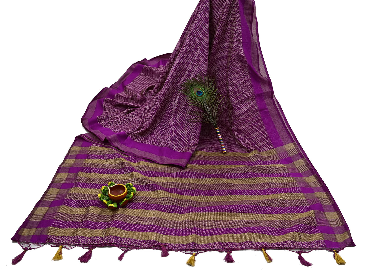 Indian Vintage Purple Chanderi Saree Woven Ethnic Sari 6 Yard Fabric Craft Sewing Quilting Dressmaking Material Holiday DIY Textile