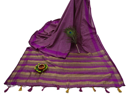 Indian Vintage Purple Chanderi Saree Woven Ethnic Sari 6 Yard Fabric Craft Sewing Quilting Dressmaking Material Holiday DIY Textile