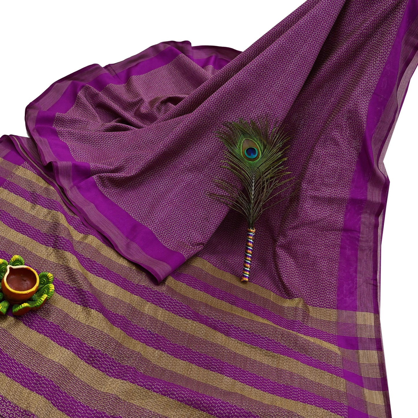 Indian Vintage Purple Chanderi Saree Woven Ethnic Sari 6 Yard Fabric Craft Sewing Quilting Dressmaking Material Holiday DIY Textile