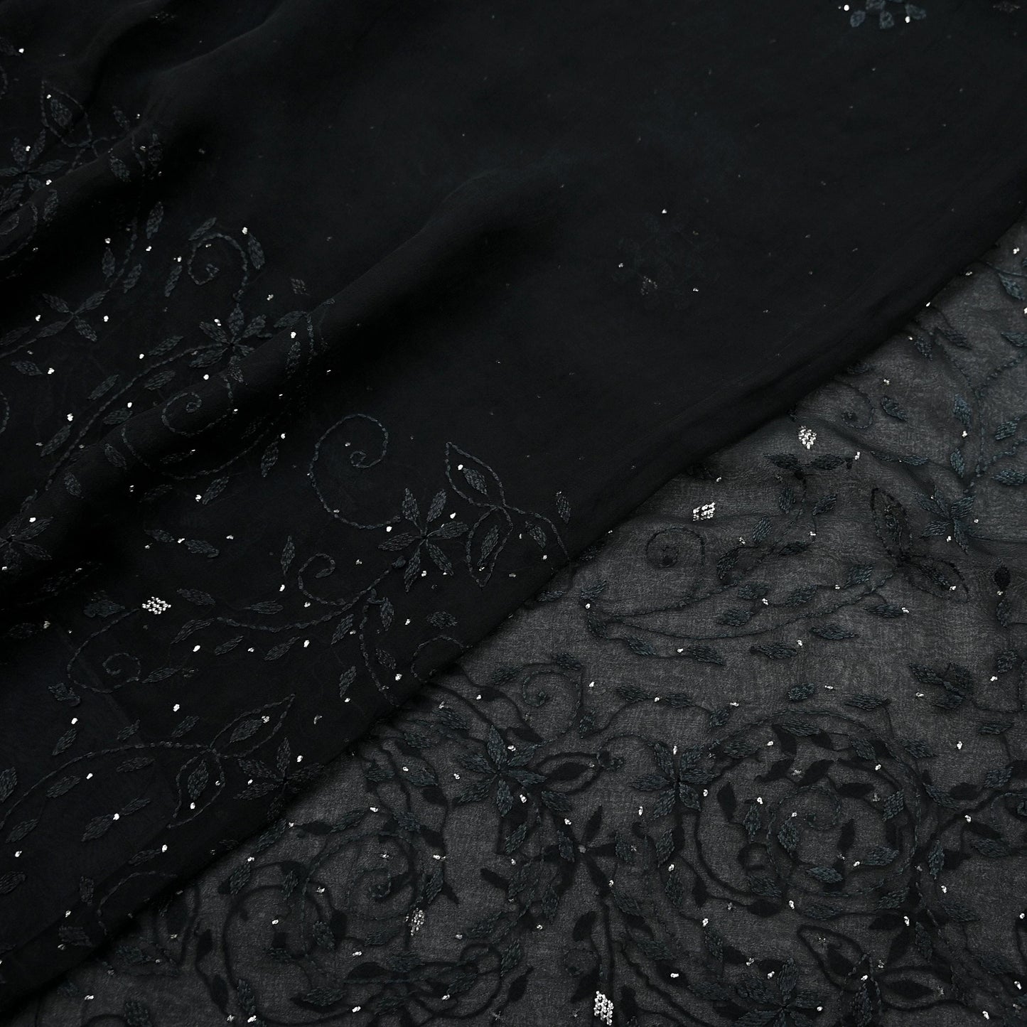 Indian Vintage Black Saree Hand Embroidered Kantha Mukesh Cotton Blend Sari 6 Yard Craft Fabric for Dressmaking, Quilting & Upcycling