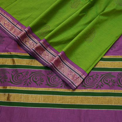 Vintage Green Purple Silk Blend Saree Hand Painted Indian Sari 6 Yard Fabric Craft Sewing Quilting Upcycle Dressmaking Material
