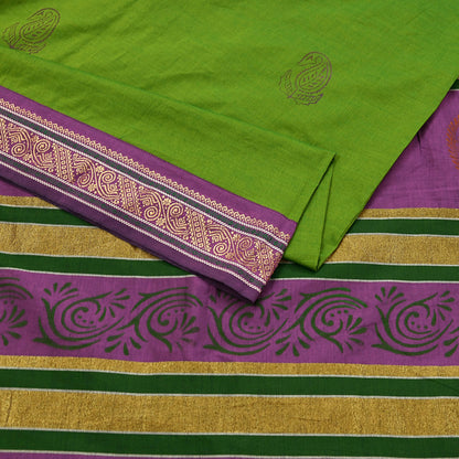 Vintage Green Purple Silk Blend Saree Hand Painted Indian Sari 6 Yard Fabric Craft Sewing Quilting Upcycle Dressmaking Material