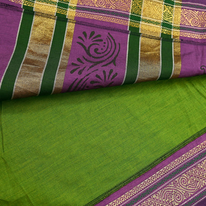 Vintage Green Purple Silk Blend Saree Hand Painted Indian Sari 6 Yard Fabric Craft Sewing Quilting Upcycle Dressmaking Material