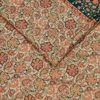 Vintage Beige Digital Printed Saree Floral Artificial Silk Fabric 6 Yards Indian Satin-Like Material for Dressmaking & Quilting Crafts