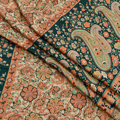 Vintage Beige Digital Printed Saree Floral Artificial Silk Fabric 6 Yards Indian Satin-Like Material for Dressmaking & Quilting Crafts