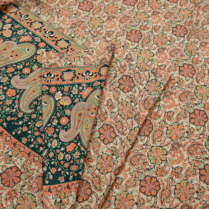 Vintage Beige Digital Printed Saree Floral Artificial Silk Fabric 6 Yards Indian Satin-Like Material for Dressmaking & Quilting Crafts