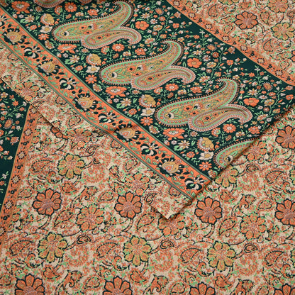 Vintage Beige Digital Printed Saree Floral Artificial Silk Fabric 6 Yards Indian Satin-Like Material for Dressmaking & Quilting Crafts