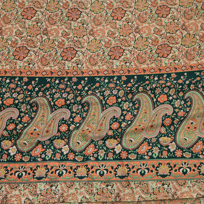 Vintage Beige Digital Printed Saree Floral Artificial Silk Fabric 6 Yards Indian Satin-Like Material for Dressmaking & Quilting Crafts
