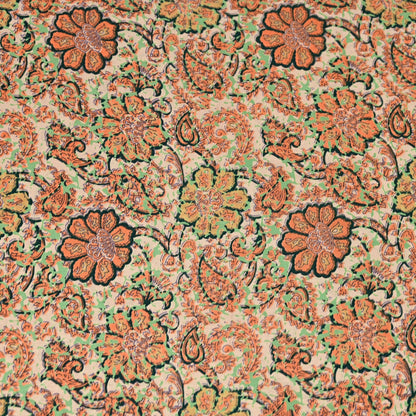 Vintage Beige Digital Printed Saree Floral Artificial Silk Fabric 6 Yards Indian Satin-Like Material for Dressmaking & Quilting Crafts