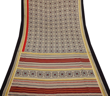 Vintage Beige Digital Printed Saree Floral Artificial Silk Fabric 5 Yards Indian Satin-Like Material for Dressmaking & Quilting Crafts