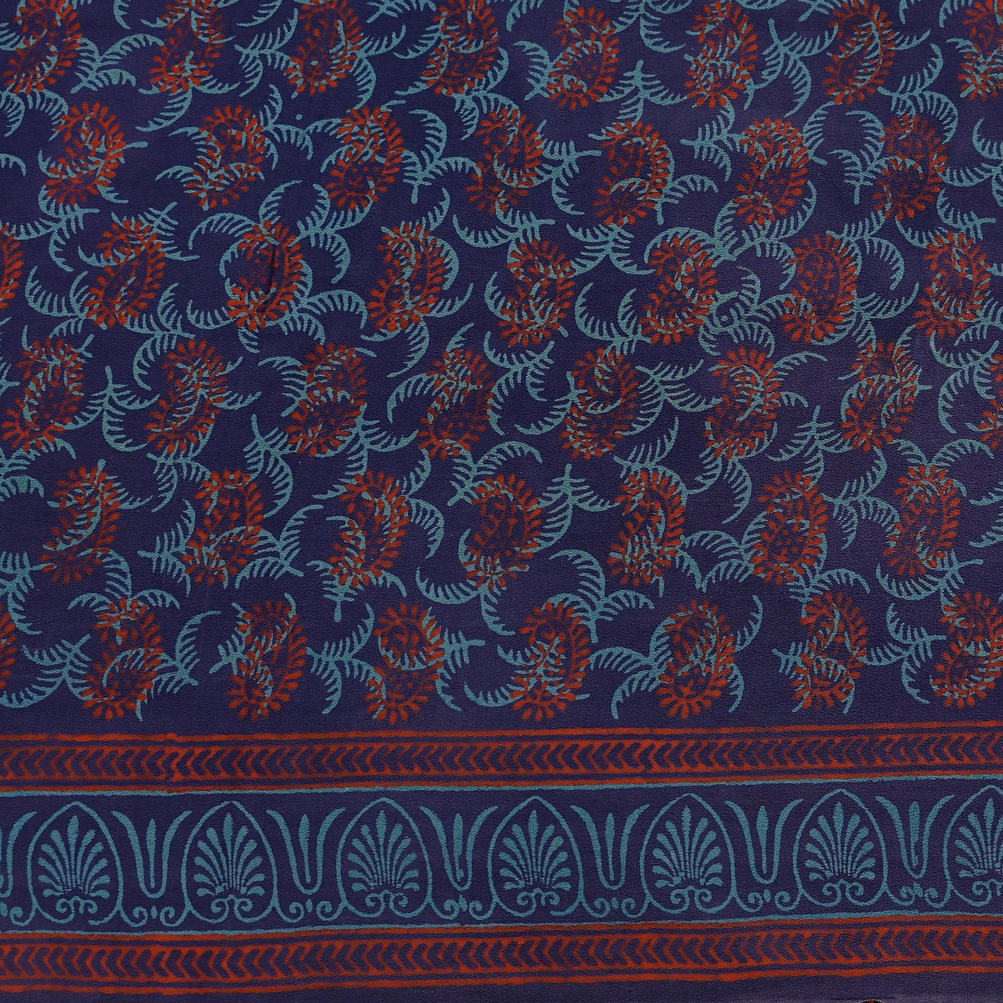 Vintage Blue Crepe Silk Saree Hand Block Printed Pure Silk Fabric 6 Yard Floral Indian Sari Soft Craft Quilting Dressmaking Material