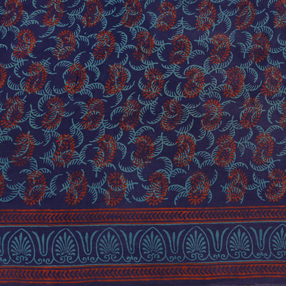 Vintage Blue Crepe Silk Saree Hand Block Printed Pure Silk Fabric 6 Yard Floral Indian Sari Soft Craft Quilting Dressmaking Material