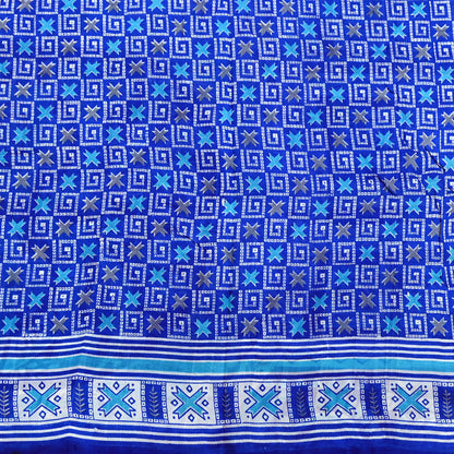 Vintage Blue Pure Silk Saree Indian Printed Floral Silk Fabric 5 Yard Soft Sewing Material for Dressmaking, Quilting & Crafts