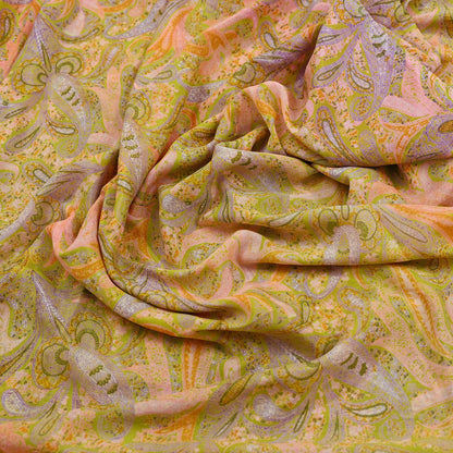 Vintage Pink Green Printed Saree Indian Artificial Silk Fabric 6 Yard Soft Sewing Material for Dressmaking, Quilting & Crafts