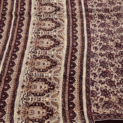 Vintage Brown Beige Pure Silk Saree Indian Paisley Printed Silk Fabric 6 Yard Soft Sewing Material for Dressmaking, Quilting & Crafts