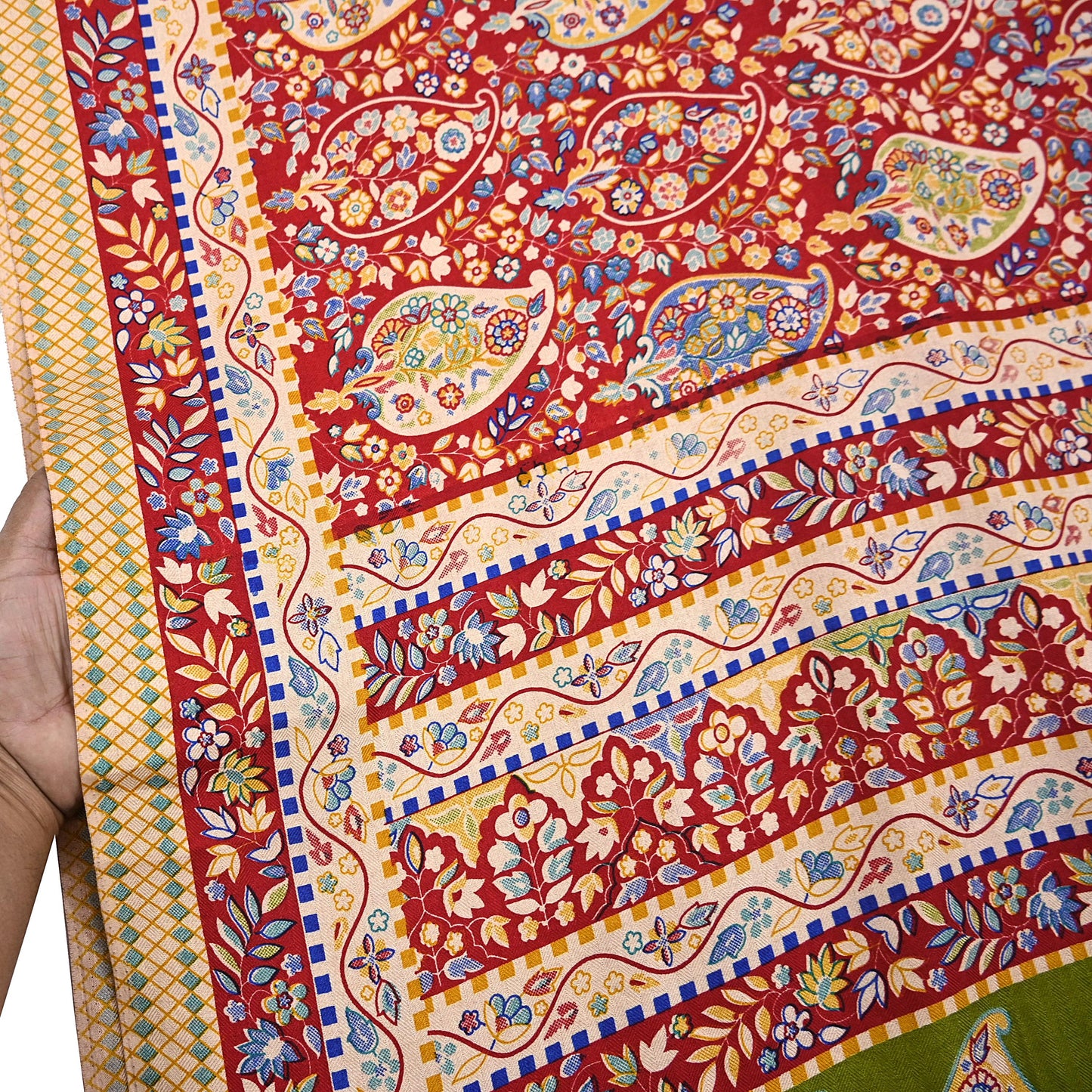 Vintage Red Saree Indian Woolen Woven Floral Fabric 6 Yard Soft Warm Craft Material for Winter Sewing & Dressmaking