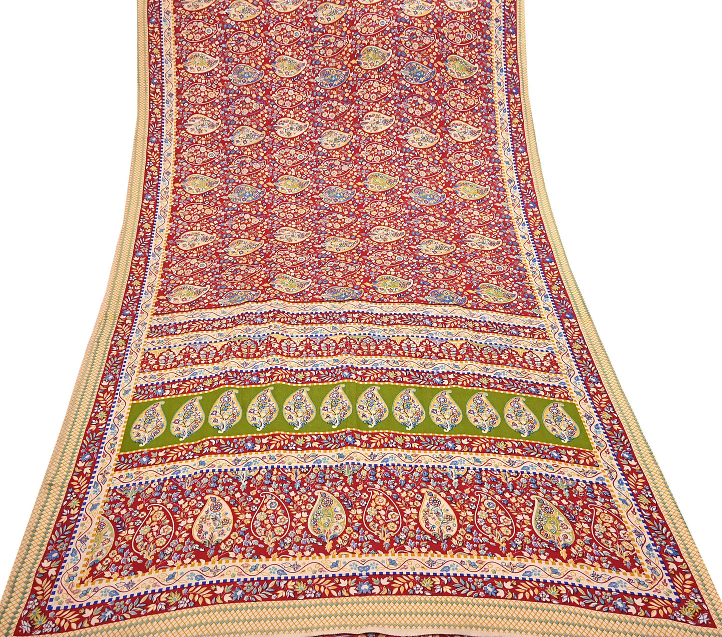 Vintage Red Saree Indian Woolen Woven Floral Fabric 6 Yard Soft Warm Craft Material for Winter Sewing & Dressmaking