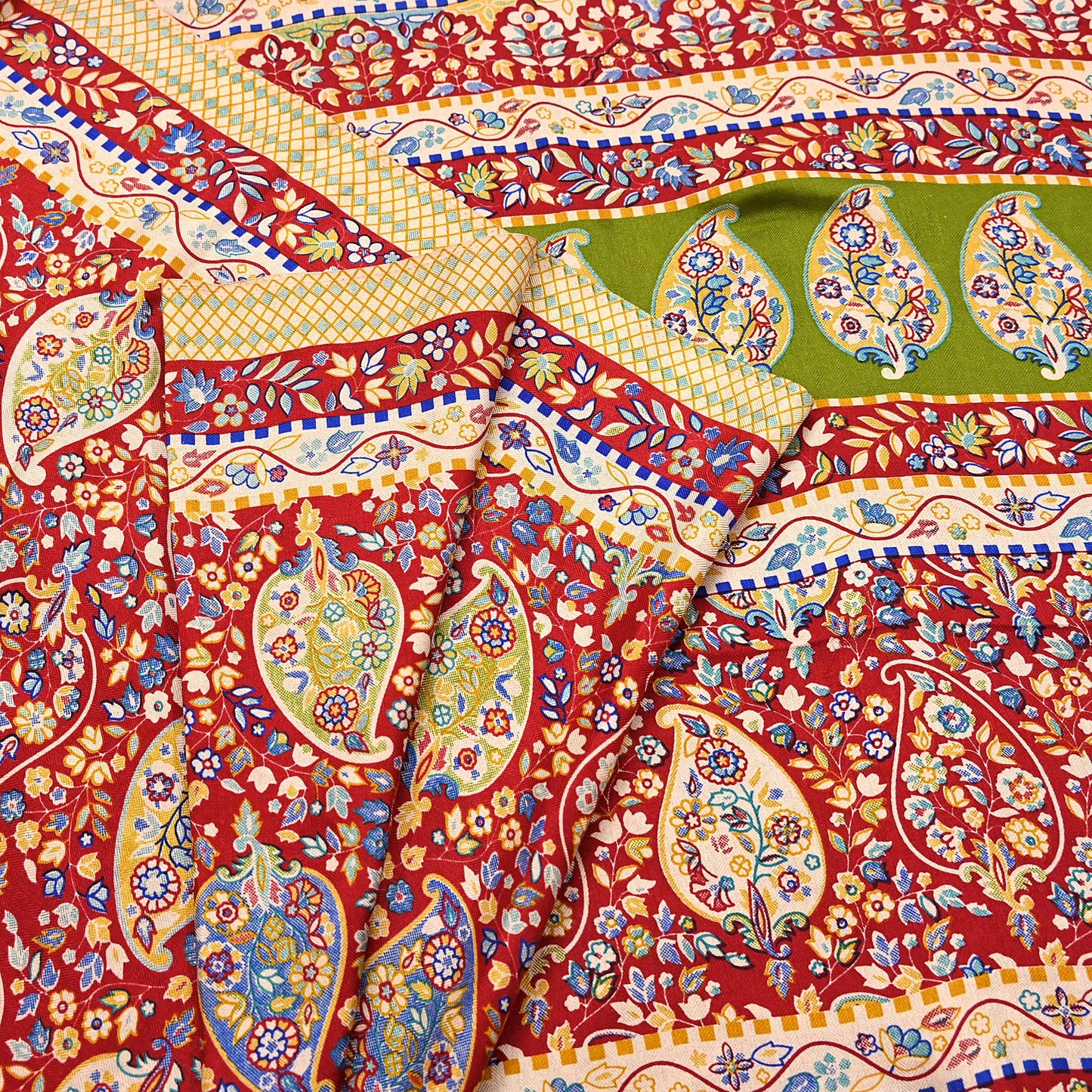 Vintage Red Saree Indian Woolen Woven Floral Fabric 6 Yard Soft Warm Craft Material for Winter Sewing & Dressmaking