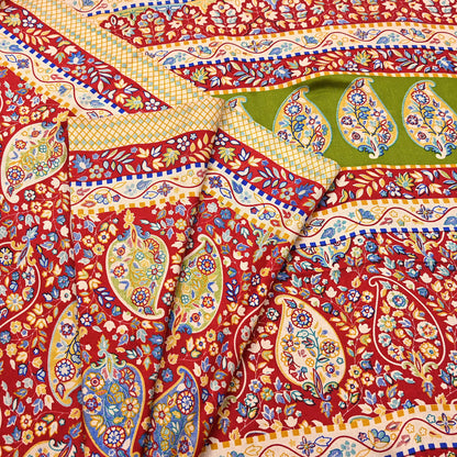Vintage Red Saree Indian Woolen Woven Floral Fabric 6 Yard Soft Warm Craft Material for Winter Sewing & Dressmaking