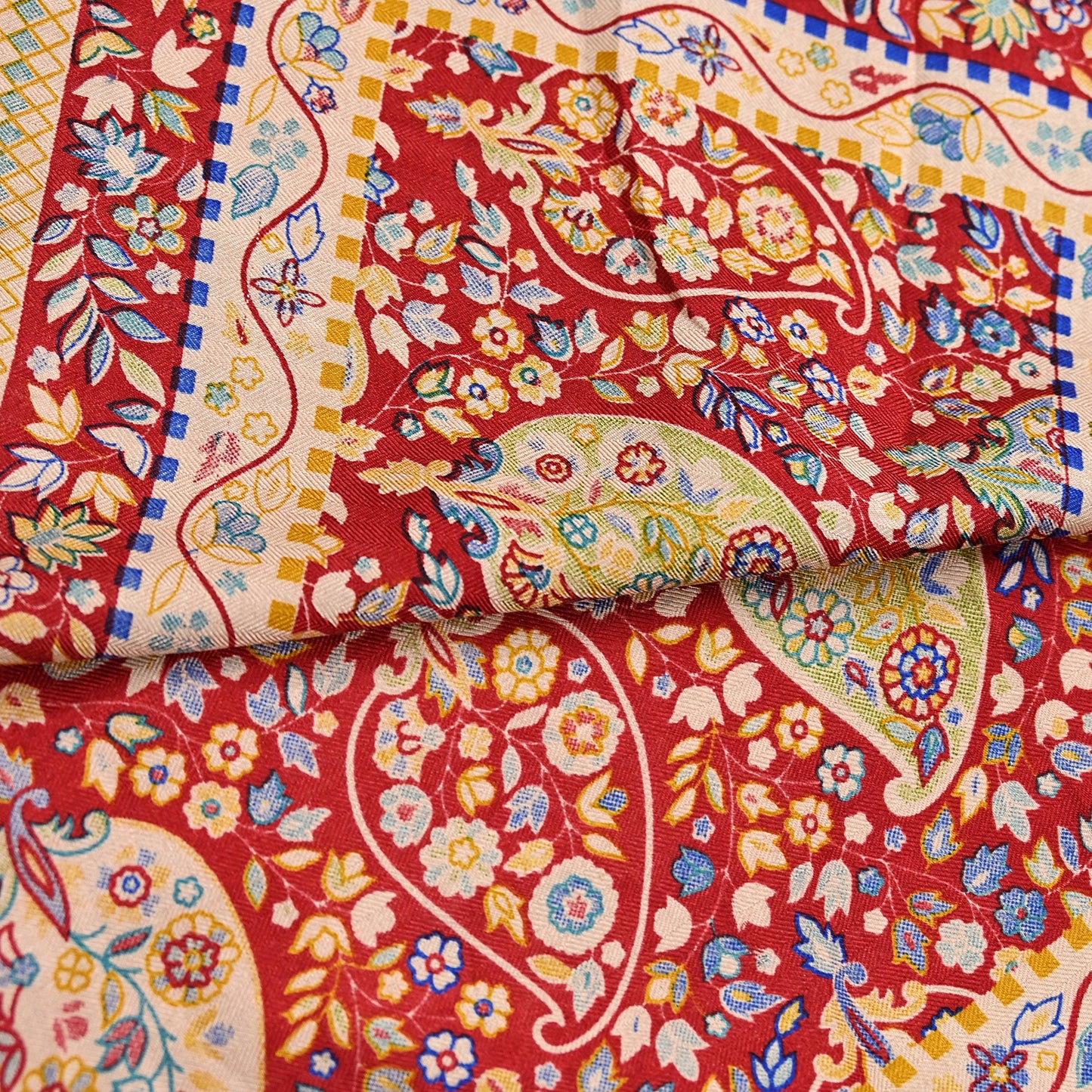 Vintage Red Saree Indian Woolen Woven Floral Fabric 6 Yard Soft Warm Craft Material for Winter Sewing & Dressmaking
