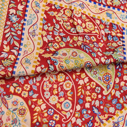 Vintage Red Saree Indian Woolen Woven Floral Fabric 6 Yard Soft Warm Craft Material for Winter Sewing & Dressmaking