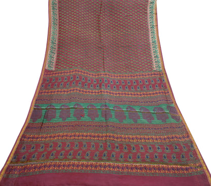 Indian Vintage Sari Pink chanderi Silk Bagru Printed Saree 5Yd Fabric Floral Soft Zari Border Ethnic Upcycle Crafting Dress making