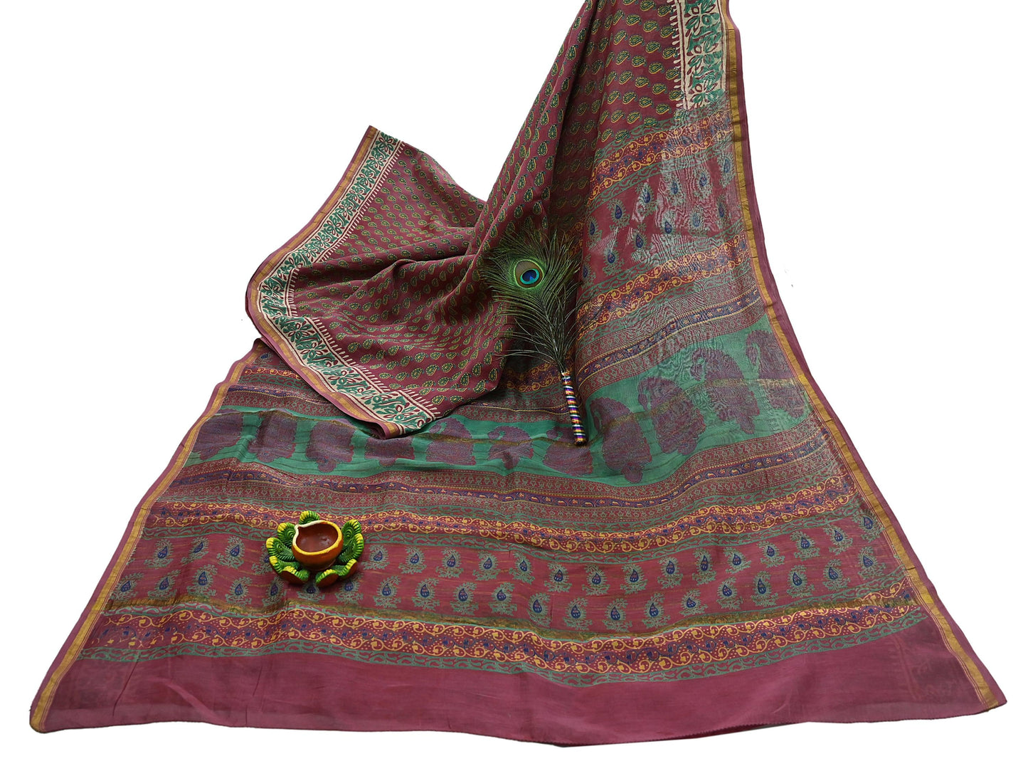 Indian Vintage Sari Pink chanderi Silk Bagru Printed Saree 5Yd Fabric Floral Soft Zari Border Ethnic Upcycle Crafting Dress making