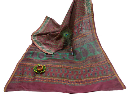 Indian Vintage Sari Pink chanderi Silk Bagru Printed Saree 5Yd Fabric Floral Soft Zari Border Ethnic Upcycle Crafting Dress making