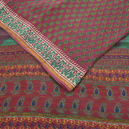 Indian Vintage Sari Pink chanderi Silk Bagru Printed Saree 5Yd Fabric Floral Soft Zari Border Ethnic Upcycle Crafting Dress making