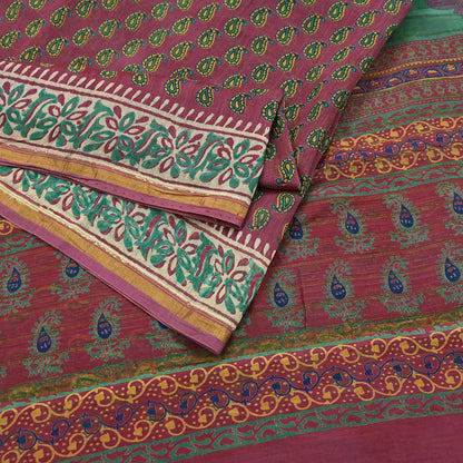 Indian Vintage Sari Pink chanderi Silk Bagru Printed Saree 5Yd Fabric Floral Soft Zari Border Ethnic Upcycle Crafting Dress making