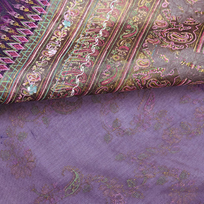 Indian Vintage Sari Purple Pure Organza Silk Hand painted Sarees 5Yd Zari Border Ethnic Craft Fabric Bollywood Sarees Quilting Crafting