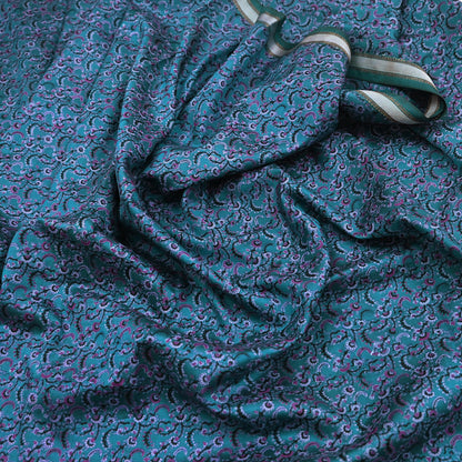 Vintage Sari Teal Blue Pure Silk Printed Saree Fabric 5yard Sewing Soft Dress Designing for Crafting Quilting Upcycle Soft Zari Border