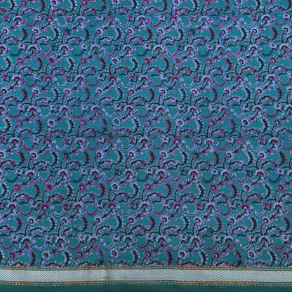 Vintage Sari Teal Blue Pure Silk Printed Saree Fabric 5yard Sewing Soft Dress Designing for Crafting Quilting Upcycle Soft Zari Border