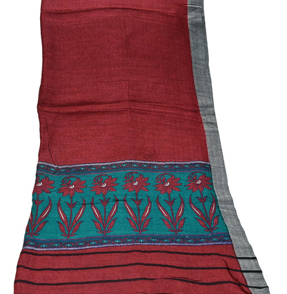 Indian Vintage Red & Green Long Stole Pure Woolen Scarf Printed Dupatta Infinity Scarves Sarong Wrap Veil Woman Hijab Shawl Craft Fabric