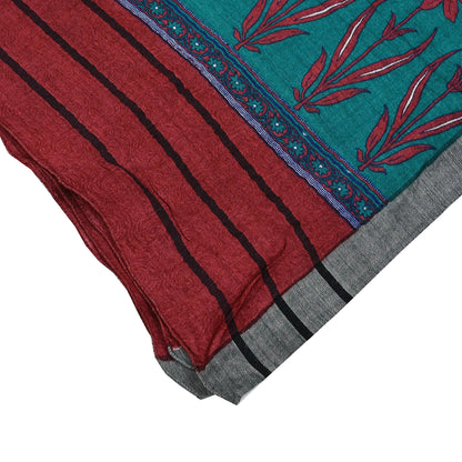 Indian Vintage Red & Green Long Stole Pure Woolen Scarf Printed Dupatta Infinity Scarves Sarong Wrap Veil Woman Hijab Shawl Craft Fabric