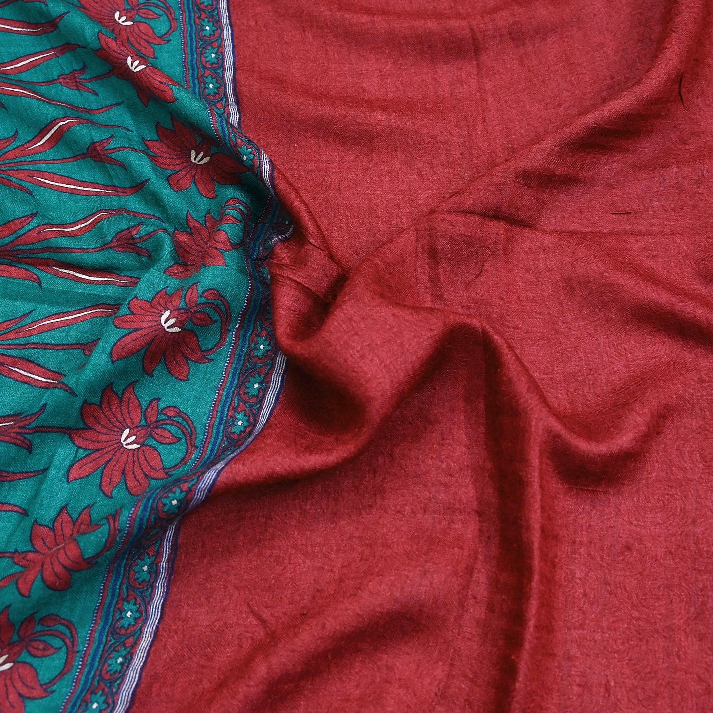 Indian Vintage Red & Green Long Stole Pure Woolen Scarf Printed Dupatta Infinity Scarves Sarong Wrap Veil Woman Hijab Shawl Craft Fabric