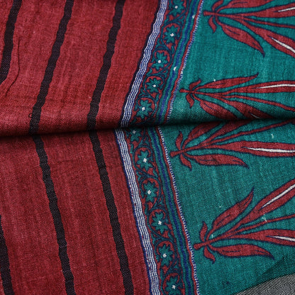 Indian Vintage Red & Green Long Stole Pure Woolen Scarf Printed Dupatta Infinity Scarves Sarong Wrap Veil Woman Hijab Shawl Craft Fabric