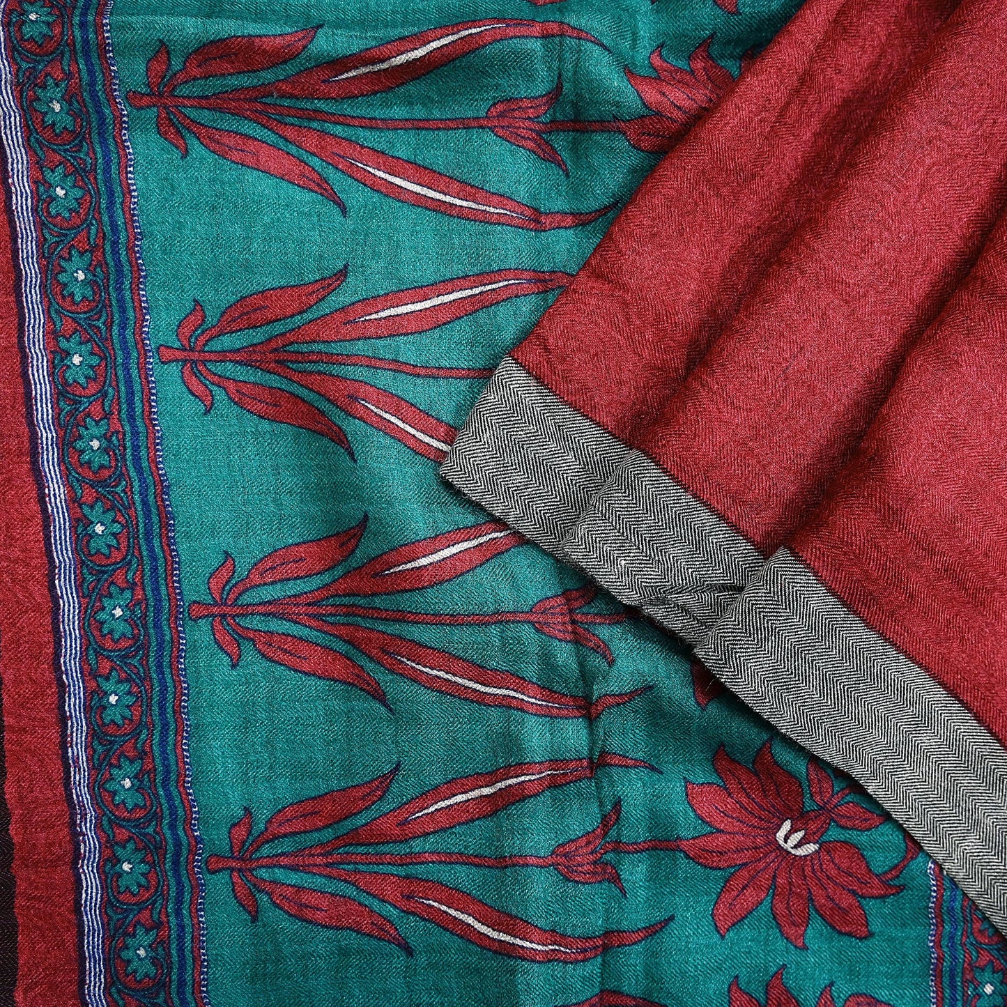 Indian Vintage Red & Green Long Stole Pure Woolen Scarf Printed Dupatta Infinity Scarves Sarong Wrap Veil Woman Hijab Shawl Craft Fabric