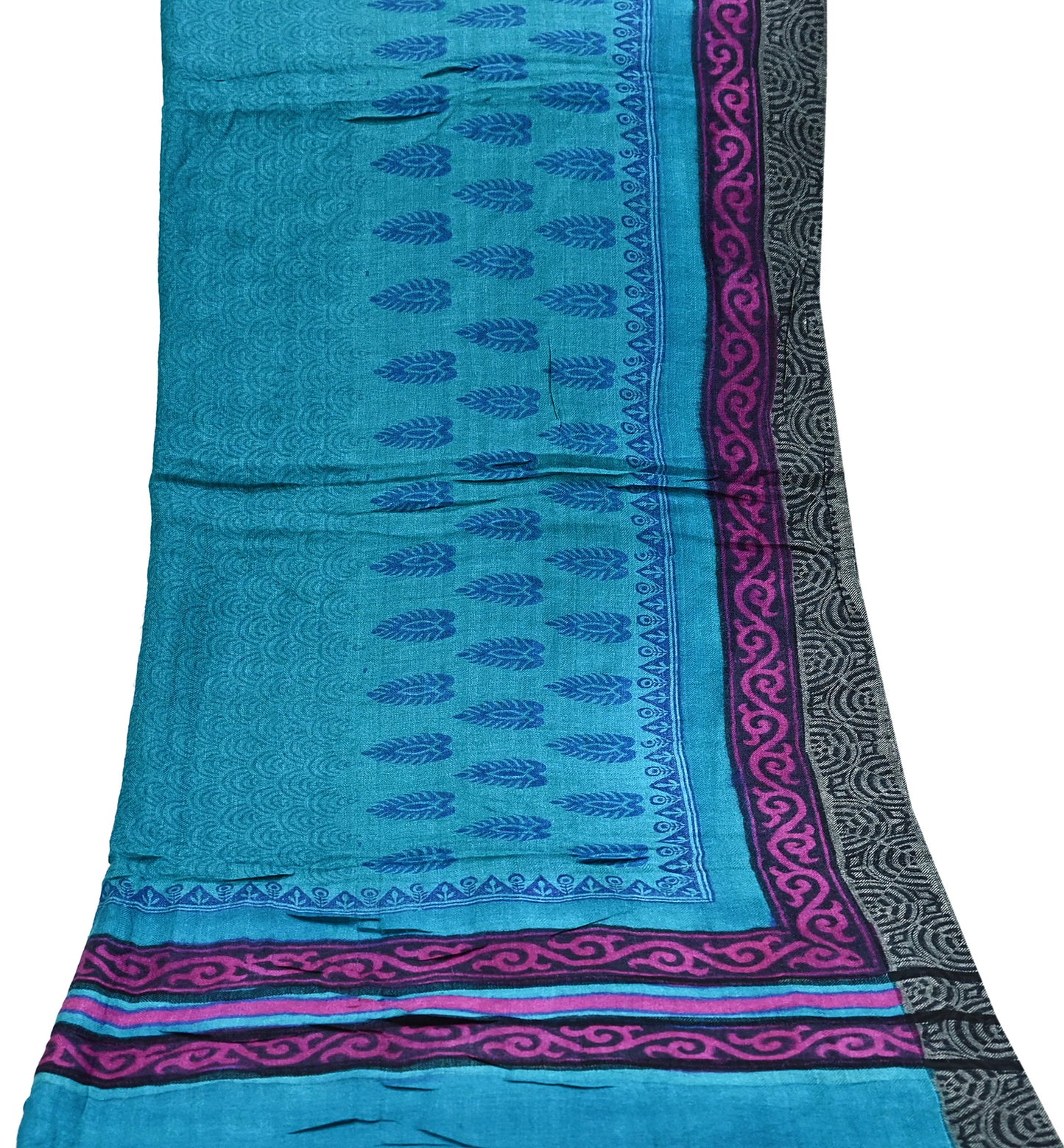 Indian Vintage blue Long Stole Pure Woolen Scarf Printed Dupatta Infinity Scarves Sarong Wrap Veil Woman Hijab Shawl Craft Fabric