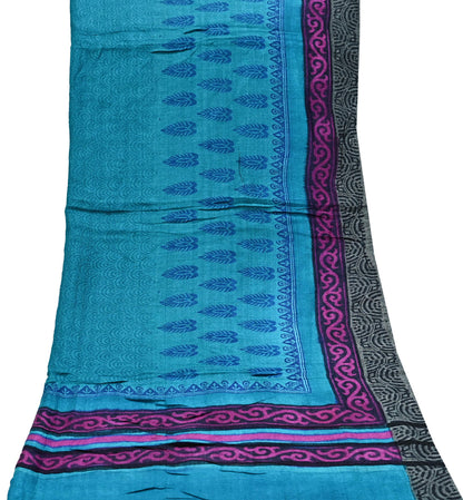 Indian Vintage blue Long Stole Pure Woolen Scarf Printed Dupatta Infinity Scarves Sarong Wrap Veil Woman Hijab Shawl Craft Fabric